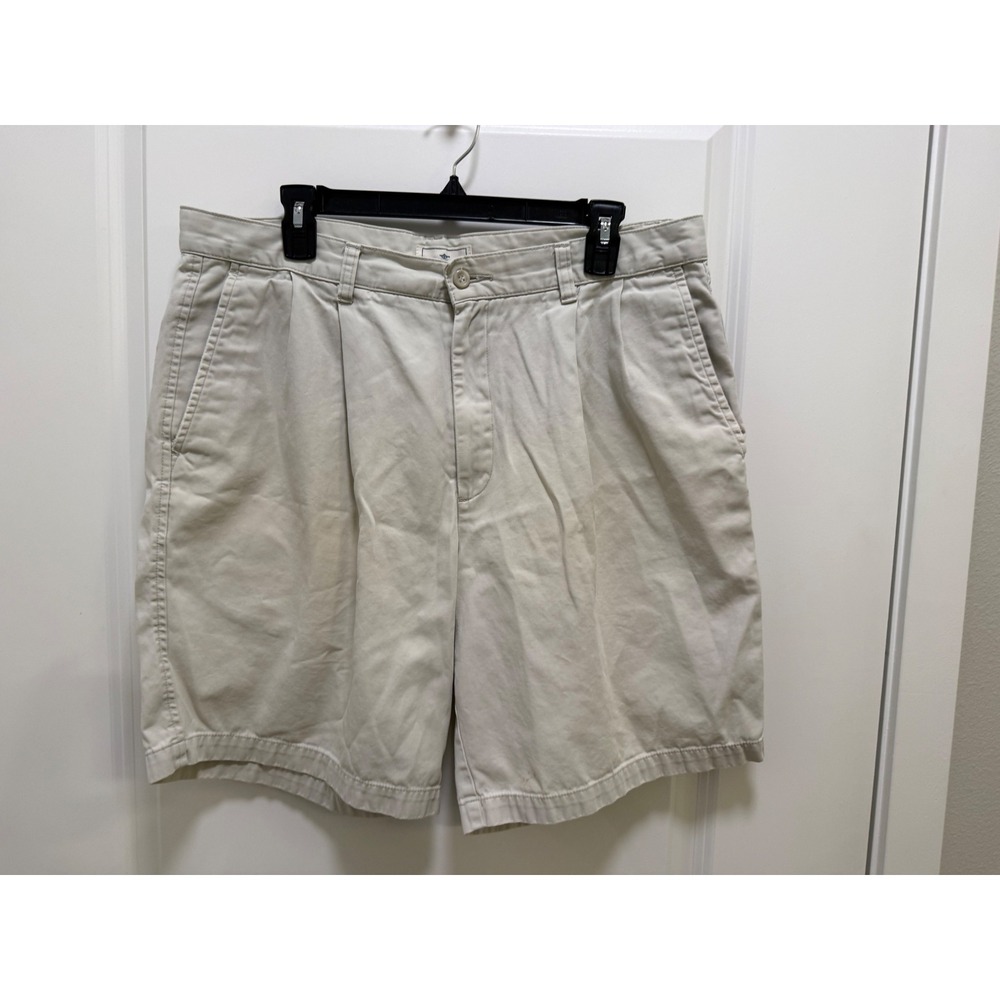 Dockers Mens 36‎ Pleated Relaxed Fit Cotton Chino Shorts Beige Stone Khaki 1150